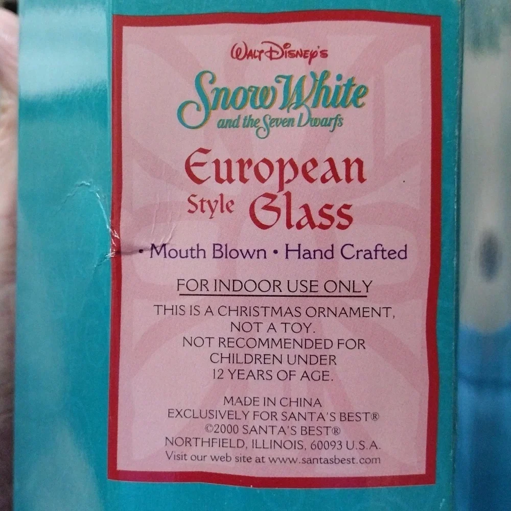 Vintage 2000 Santa's Best Disney's‎ Snow White European Style Glass Ornament